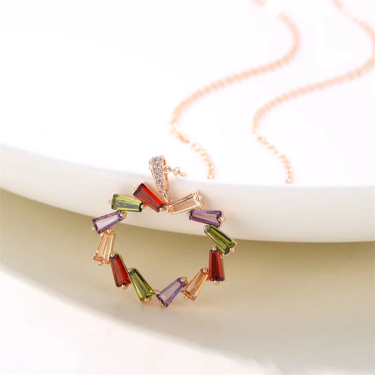 Simple Fashion Hollow Flower Pendant Multicolor Zircon Necklaces For Women Vintage Rose Gold Color Chain Jewelry Versatile Gifts