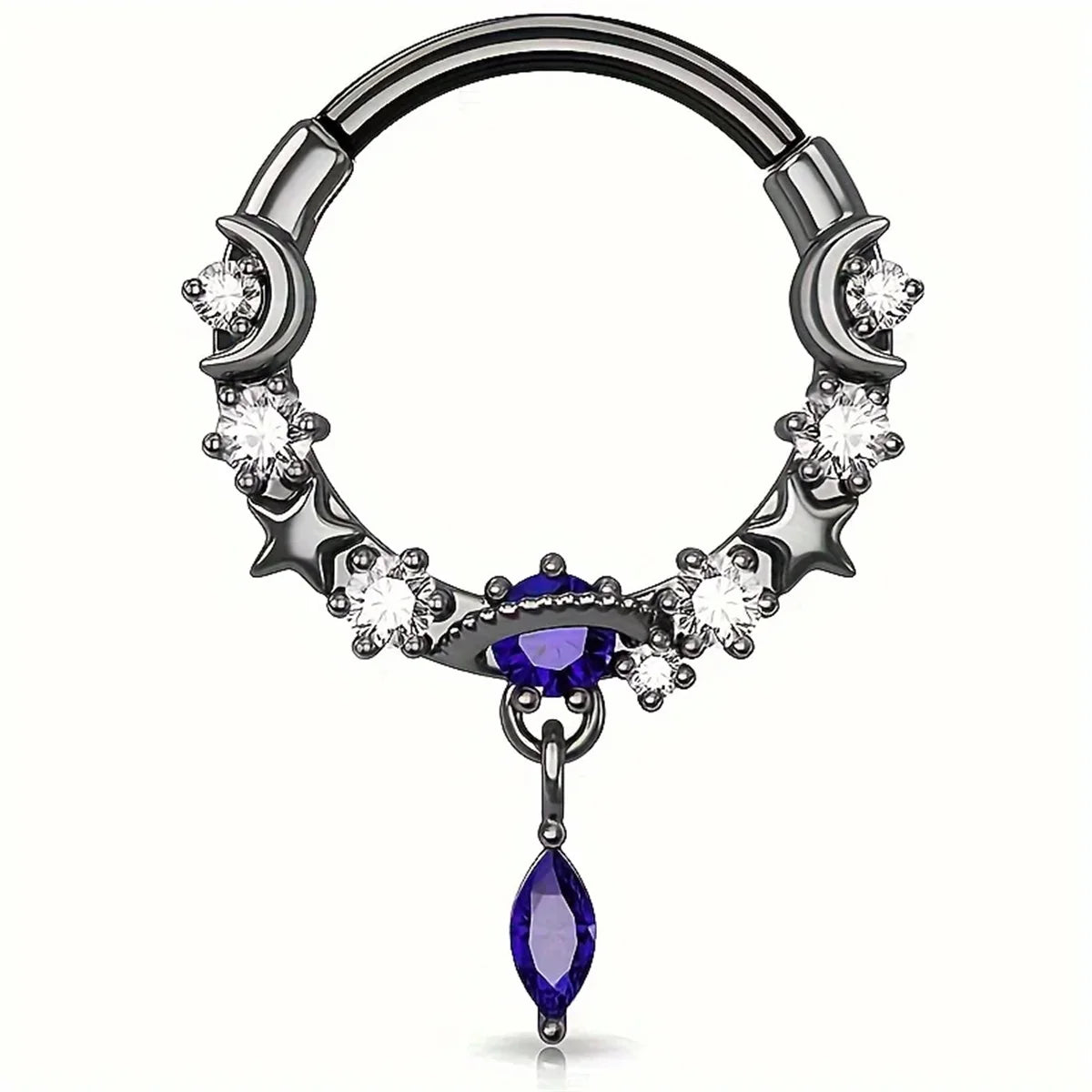 1/2Pcs 16G Inlaid Shiny Moon Star Zircon Dangle Hoop Nose Ring For Women Men Girl,Daith Tragus Cartilalge Piercing Jewelry