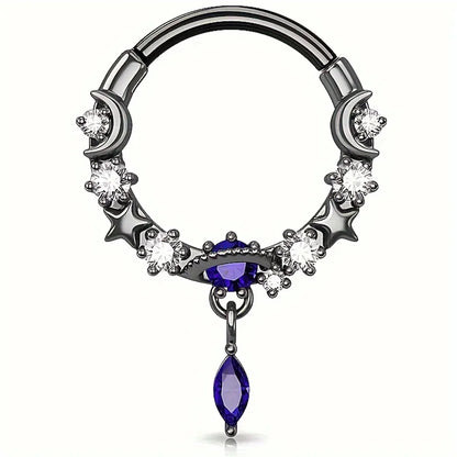 1/2Pcs 16G Inlaid Shiny Moon Star Zircon Dangle Hoop Nose Ring For Women Men Girl,Daith Tragus Cartilalge Piercing Jewelry
