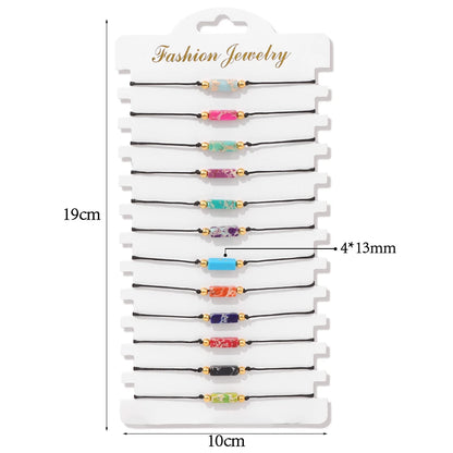 Wholesale 12Pcs/Set Colorful Natural Stone Bracelets Adjustable Rope Braided Bracelet Handmade Bohemia Bracelets with Cards