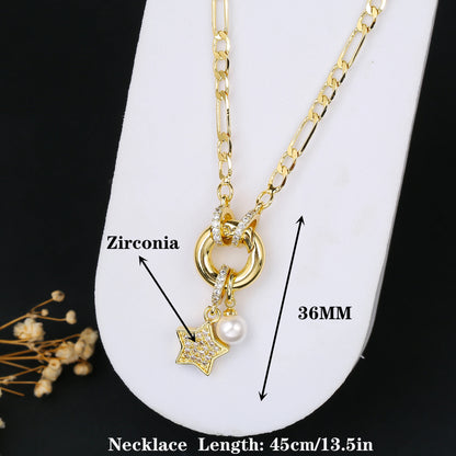 High Quality Gold Color 3:1 Chain Heart Shape Star Zirconia Pendant Necklace Charm for Woman Girl New Fashion Jewelry Wholesale