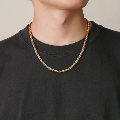 Vnox Dainty Gold Color Rope Chain Necklaces for Women Men,Chic Twisted Collar, Waterproof Stainless Steel Link 2/3/4/5mm Width