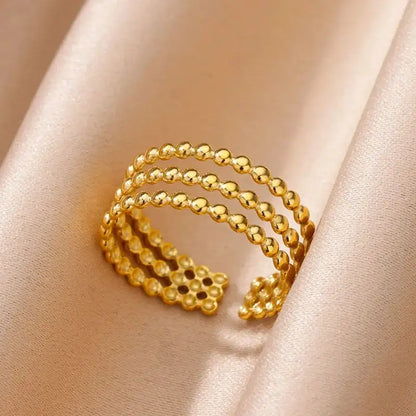 Cute Multilayered Beads Chain Ring For Women Stainless Steel Gold Color Minimalist Finger Ring 2024 Trend Wedding Jewelry Gift