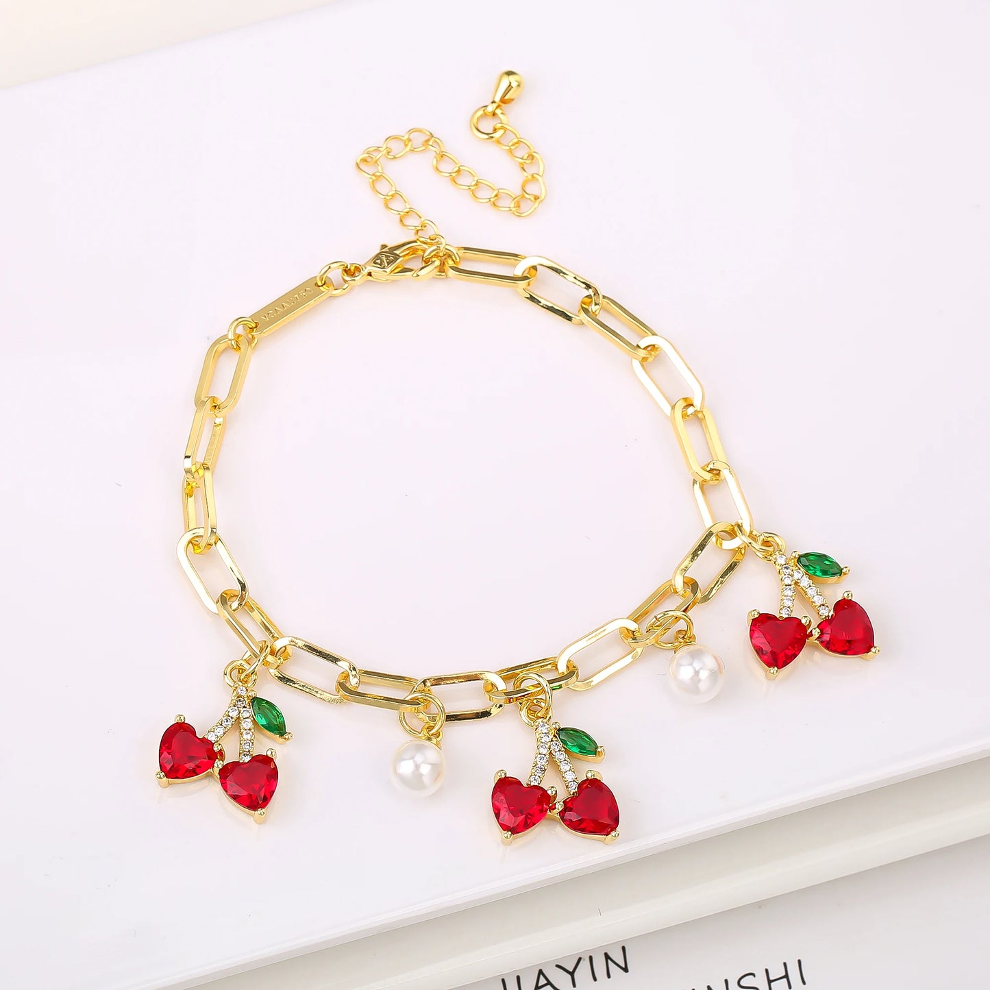 17 Colors Gold Plated Fruit Cherry Crystal Zirconia Adjustable Pearl Bracelet Luxury for Women Girls Casual Daily Party Jewelry