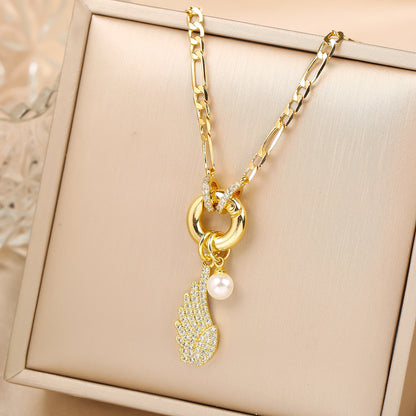 New Creative Shiny Zirconia Conch Flower Wings Theme Pendant Necklace New Fashion Woman Female Vacation Jewelry Accessories