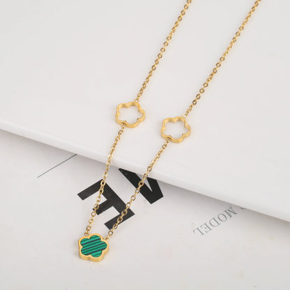 3pc New Design Single-Sided Plant Five Leaf Flower Hollow Bracelet Necklace Earring Set Stainless Steel Women's Clover