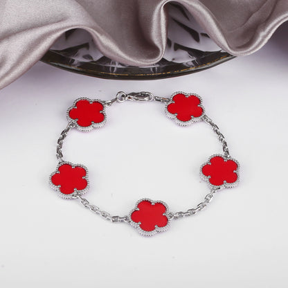 Simple 15mm Natural Shell Stone Five-Leaf Flower Set Bracelet Necklace Classic Flower Woman Jewelry Sets For Party Daily Wear