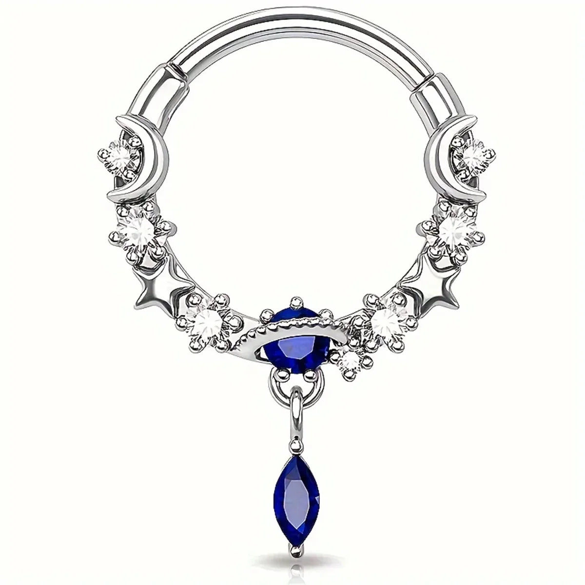 1/2Pcs 16G Inlaid Shiny Moon Star Zircon Dangle Hoop Nose Ring For Women Men Girl,Daith Tragus Cartilalge Piercing Jewelry