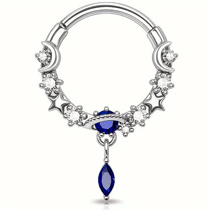 1/2Pcs 16G Inlaid Shiny Moon Star Zircon Dangle Hoop Nose Ring For Women Men Girl,Daith Tragus Cartilalge Piercing Jewelry