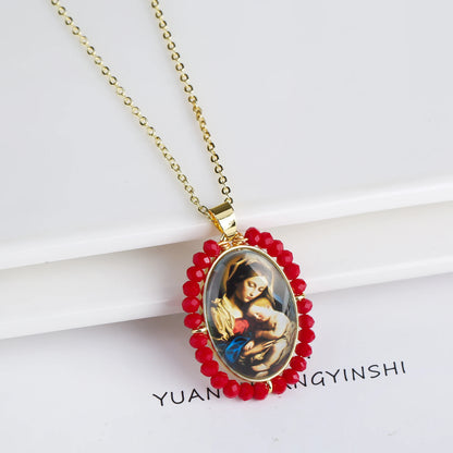 Fashion Shiny Crystal Oval Pendant Necklace High Quality Religious Characters Jewelry Luxury for Man Woman Jewelry Daily Wear