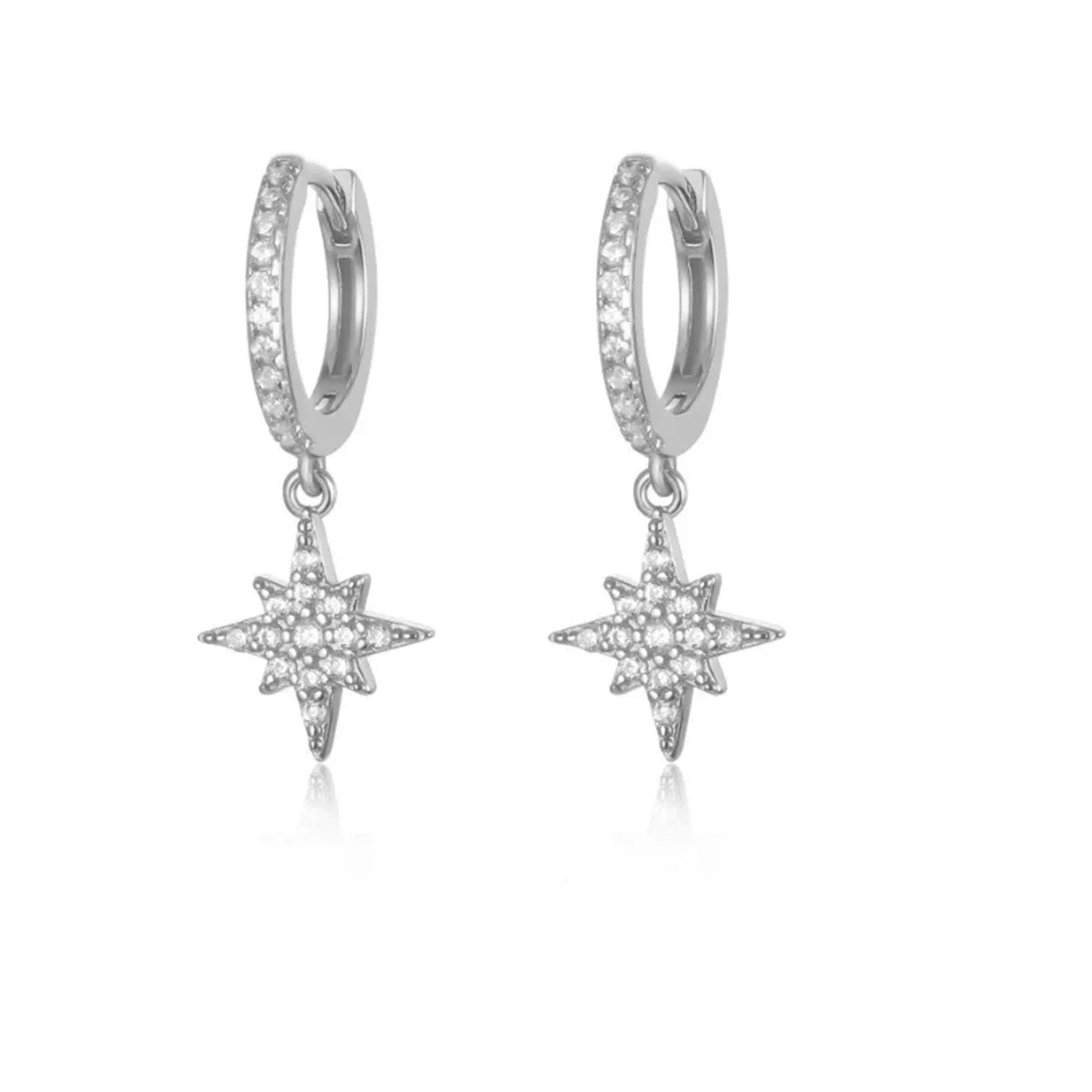 2Pcs Fashion Stainless Steel Star and Moon Pendant Earrings,Cubic Zirconia Cartilage Earring Hypoallergenicity Piercing Jewelry