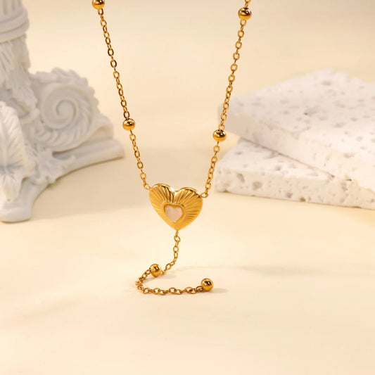Free Shipping Vintage Opal Heart Pendant Necklaces For Women Stainless Steel Chain Collar Necklace 2025 New Summer Beach Jewelry