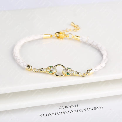 High Quality Zirconia Puppy Snake Elephant Cat Leopard Animal Theme Leather Rope Braided Bracelet for Man Woman Party Jewelry
