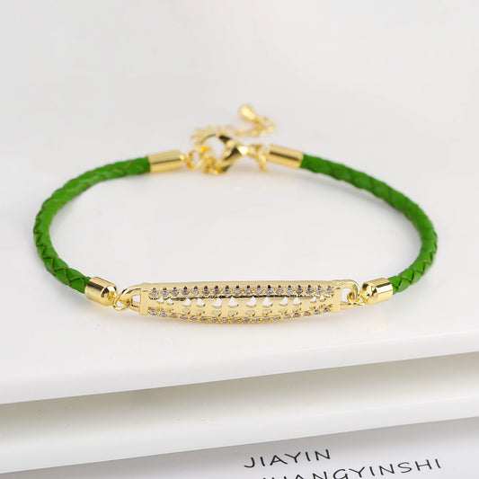 High Quality Cubic Zirconia Rectangle Accessory Leather Rope Bracelet Luxury for Party Wedding Jewelry Fine Gift Dropshipping