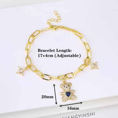 Hot Sale 2PCS Animal Bear Zirconia Bracelet Jewelry Necklace Set for Women Female Daily Party Crystal Jewelry Girl Gift