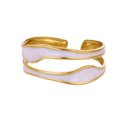 Free Shipping Classic Texture Geometric Open Bangle Bracelet For Women Stainless Steel Gold Color Exquisite Bracelet Jewelry