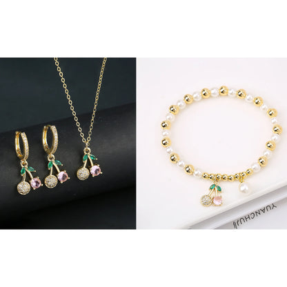 13 Style Choice 3pcs Lucky Red Cherry Crystal Fruit Bracelet Necklace Earrings Jewelry Set Luxury for Women Daily Party Jewelry