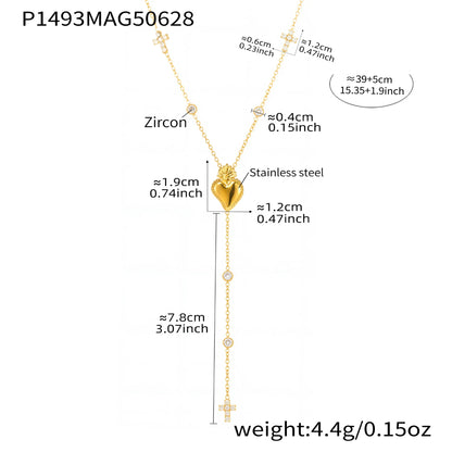 Elegant Stainless Steel Women Necklace Long Cross Pendant Round Zircon Chain Waterproof Luxury Charm Jewelry