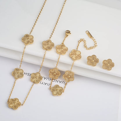 Waterproof Clover five-leaf flower Metal Laser Stainless Steel Jewelry Set Classic for Woman Luxury Party Jewelry Daily Wear