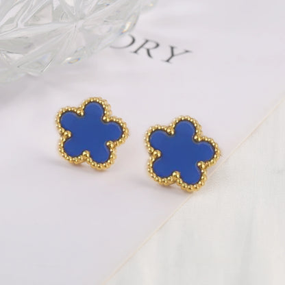 Trending Shell Flower Stainless Steel  Five Leaf Flower Stud Earrings for Women Clover Ear Piercing Fashion Jewelry Party Gifts