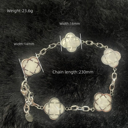 Casual Petal Chain Bracelets for Men,Natural Shell Stainless Steel Chain Links Wristband,Stylish Birthday Gift for Son Husband