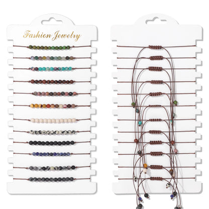 Wholesale 12Pcs/Set Colorful Natural Stone Bracelets Adjustable Rope Braided Bracelet Handmade Bohemia Bracelets with Cards