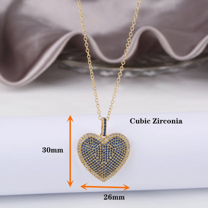 4 Colours Shiny Cubic Zirconia Heart Shape Pendant Necklace Romantic for Woman Girl Party Anniversary Jewellery Gift Accessory