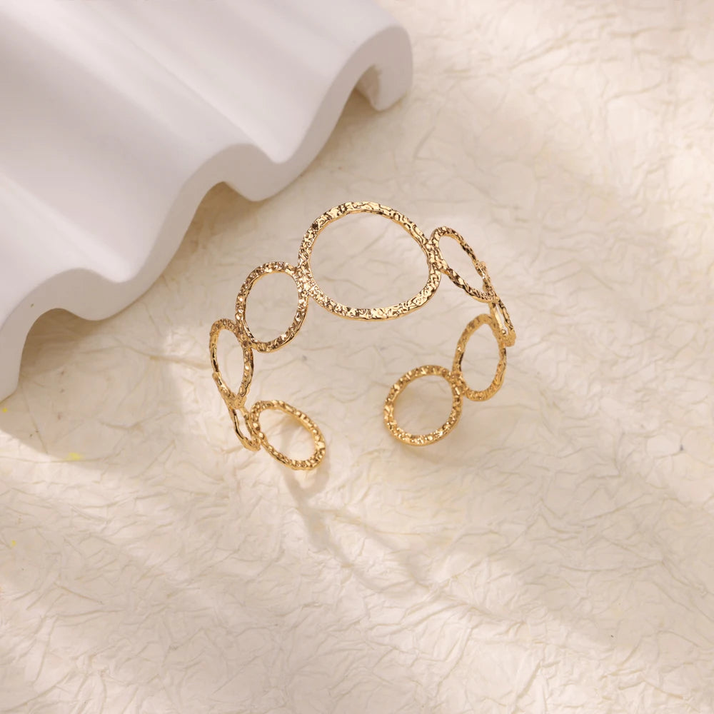 Stainless Steel Geometric Open Bracelet | Hollow Punk Round Bangle for Women | Free Shipping Fashion Jewelry