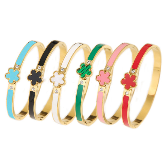 New Arrival Stainless Steel Oil Drop Shell Five Leaf Flower Open Bangle for Man Woman Fashion Party Classic Jewelry Clover 2025