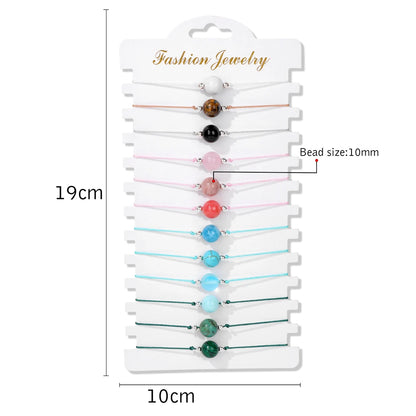 Wholesale 12Pcs/Set Colorful Natural Stone Bracelets Adjustable Rope Braided Bracelet Handmade Bohemia Bracelets with Cards