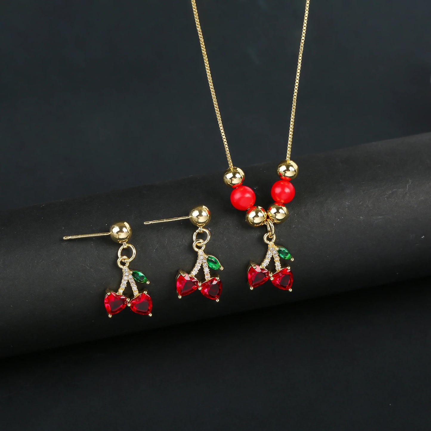 2pcs 22 Style Fashion Fruit Cherry Zircon Crystal Jewelry Set Earrings Necklace  For Women Female New Trend Party Jewelry Gift