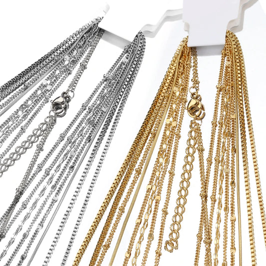 10pcs 5pcs Stainless Steel Bead Chain Necklace Chains for DIY Jewelry Making Findings 45cm+5cm Chain with Lobster Clasps No Fade