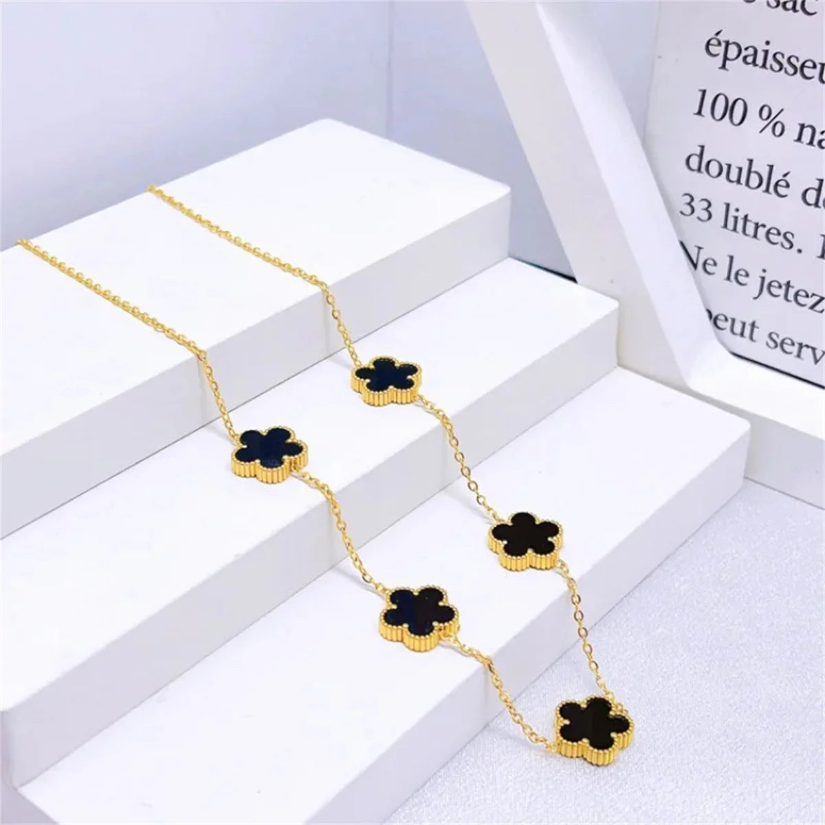 2/4Pcs 18K Gold Plated Five Leaf Flower Earring Necklace Bracelet Set for Women, Elegant Fashion Design Bracelet Jewelry Gifts