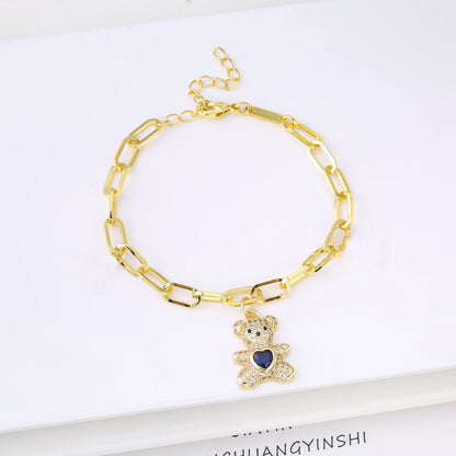 New Fashion Animal Bear Crystal Adjustable Copper Bracelet for Man Woman Punk Party Aesthetic Zirconia Jewelry Fine Gift