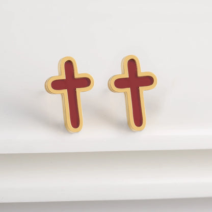 7 Colors New Design Cross Stainless Steel Classic Studs Earrings High Quality Minimalist Wedding Anniversary Woman Jewelry Gift