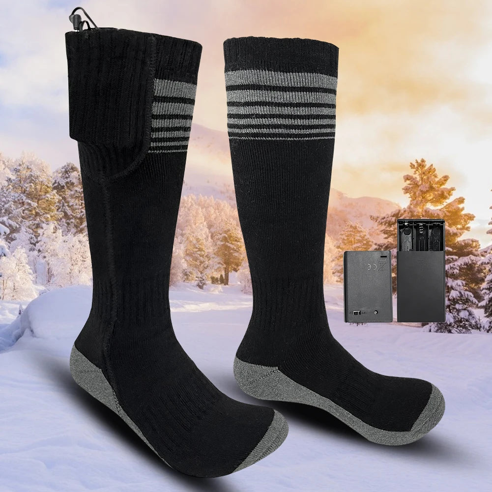 1 Pair Heated Socks Motorcycle Electric Heating Socks Rechargeable Battery Winter Thermal Thick Stockings Men Women Foot Warmer