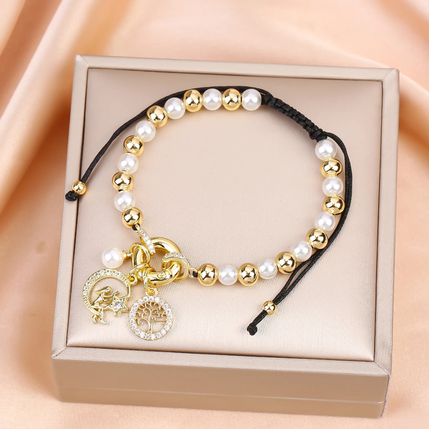 New Trend Crown Star Theme Zircon Bracelet Venezuela Flag Cross Pearl Chain Bracelet Fashion for Woman Girl Daily Wear Jewelry