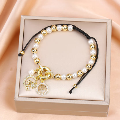 New Trend Crown Star Theme Zircon Bracelet Venezuela Flag Cross Pearl Chain Bracelet Fashion for Woman Girl Daily Wear Jewelry