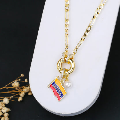 Classic Venezuela Flag Cross Bracelet Earrings Necklace Jewelry Set Luxury for Women Girl Daily Party Pearl Jewelry Gift
