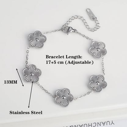Light Luxury Fashion Stainless Steel Five Leaf Flower Adjustable Bracelet Vintage for Men Women Fashion Wrist Jewelry Clover