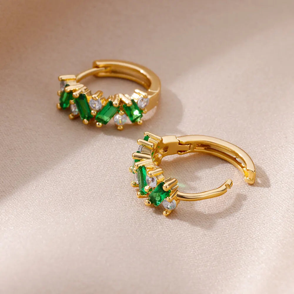 Blue Zircon Earring For Women Girls Stainless Steel Shiny Crystal Hoop Piercing Earring 2024 Trend Luxury Wedding Jewelry Gift