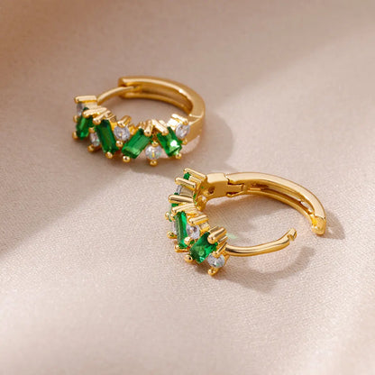 Blue Zircon Earring For Women Girls Stainless Steel Shiny Crystal Hoop Piercing Earring 2024 Trend Luxury Wedding Jewelry Gift