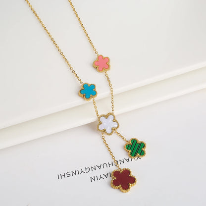 Fashion Stainless Steel Five Leaf Flower Women Jewelry Set Bracelet Necklace Earrings Simple for Woman Clover Brand Jewelry