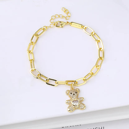 New Fashion Animal Bear Crystal Adjustable Copper Bracelet for Man Woman Punk Party Aesthetic Zirconia Jewelry Fine Gift