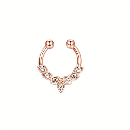 1/4Pcs Simple Fashion Stainless Steel Fake Septum Nose Ring, Clip On Cubic Zerconia Faux Nose Rings Non Piercing Septum Jewelry