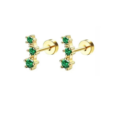 2Pcs Delicate Hypoallergenicity 18K Gold Green Gemstone Flat Back Earrings for Women Girls,Fashion Small Hoop Earrings Jewelry