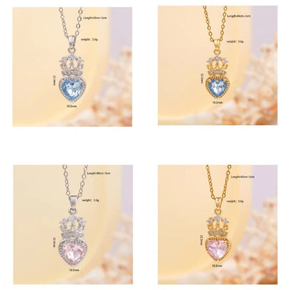 High Grade Crown Heart Zircon Pendant Necklace Stainless Steel Chains Geometric Choker Jewelry Party Gifts For Women Girls