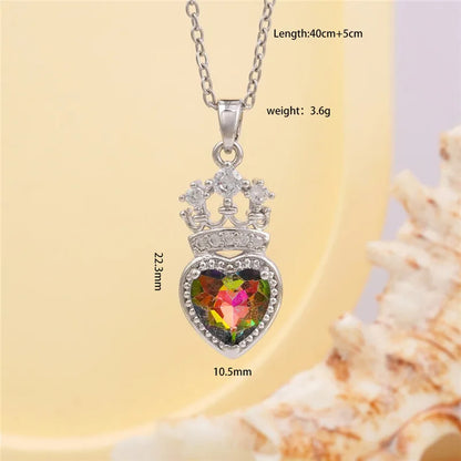 High Grade Crown Heart Zircon Pendant Necklace Stainless Steel Chains Geometric Choker Jewelry Party Gifts For Women Girls