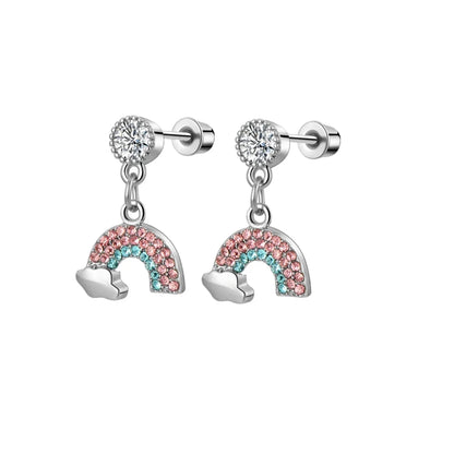 2/8pcs Hypoallergenic Heart Flower Dangle Screw Back Earrings,Flat Back Ear Studs Butterfly Cartilage Tragus Piercing Jewelry