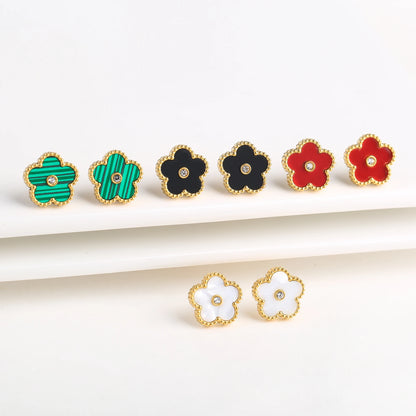 Trending Shell Flower Stainless Steel  Five Leaf Flower Stud Earrings for Women Clover Ear Piercing Fashion Jewelry Party Gifts